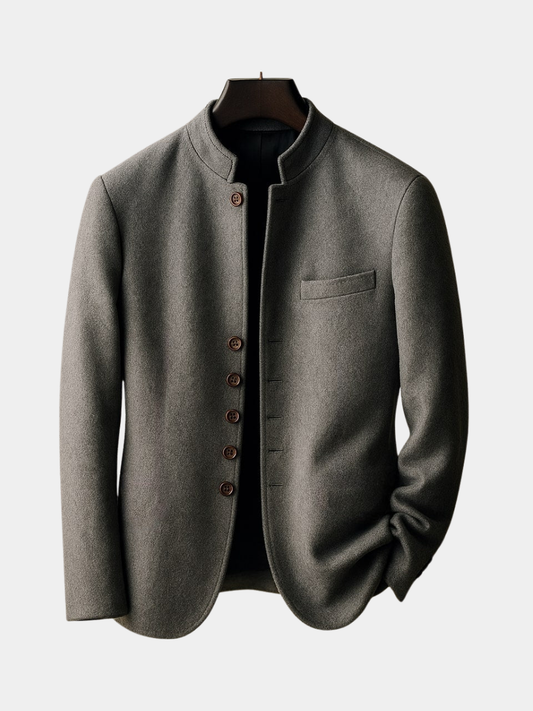 Men's Mandarin Collar Jacket with Chest Pocket and Button Front