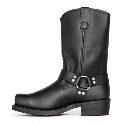Men's Mid-Calf Cowboy Boots with Harness Strap and Square Toe
