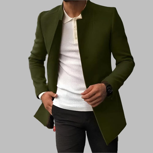 Men's Mid-Length Coat with Stand Collar