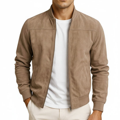 Men's Mid-Season Bomber Jacket with Faux Suede Finish and Structured Shoulders