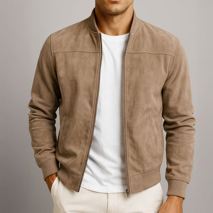 Men's Mid-Season Bomber Jacket with Faux Suede Finish and Structured Shoulders