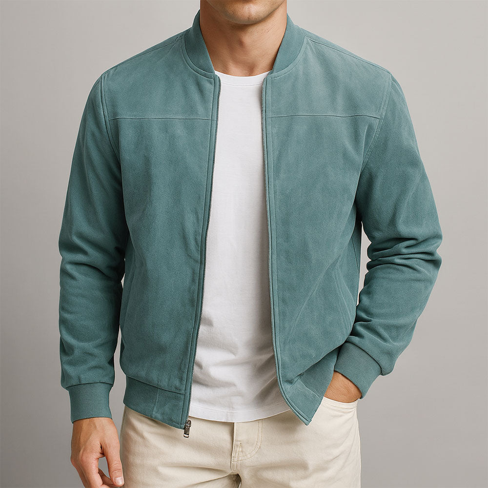 Men's Mid-Season Bomber Jacket with Faux Suede Finish and Structured Shoulders