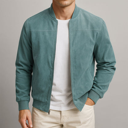 Men's Mid-Season Bomber Jacket with Faux Suede Finish and Structured Shoulders
