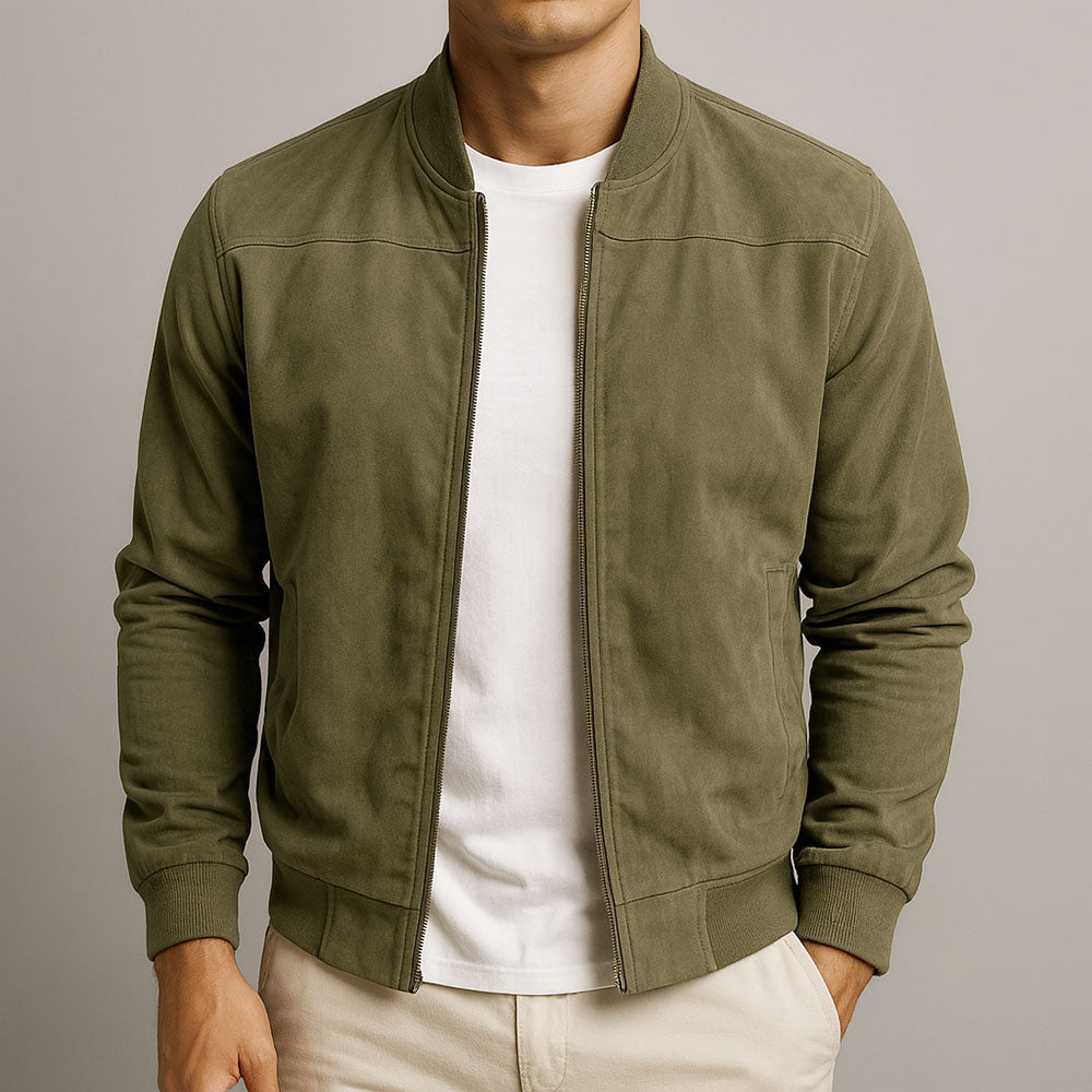 Men's Mid-Season Bomber Jacket with Faux Suede Finish and Structured Shoulders