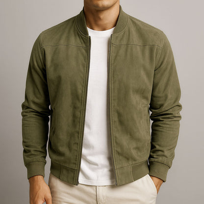 Men's Mid-Season Bomber Jacket with Faux Suede Finish and Structured Shoulders