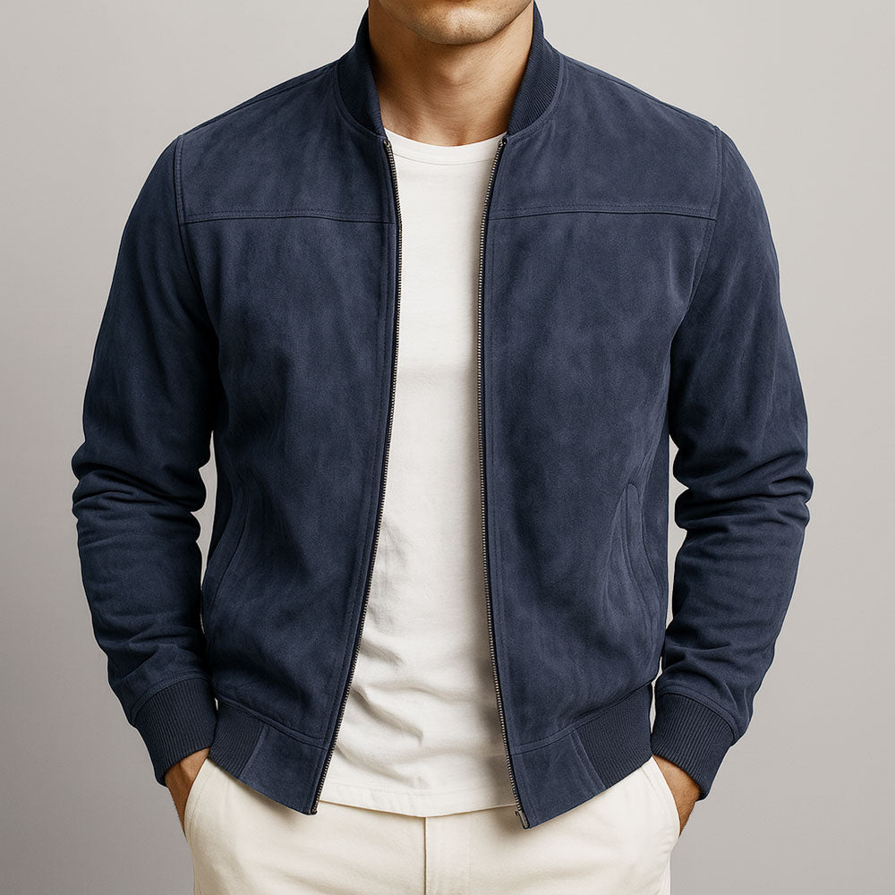 Men's Mid-Season Bomber Jacket with Faux Suede Finish and Structured Shoulders