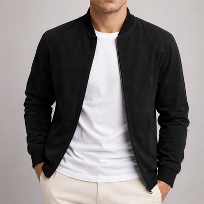 Men's Mid-Season Bomber Jacket with Faux Suede Finish and Structured Shoulders