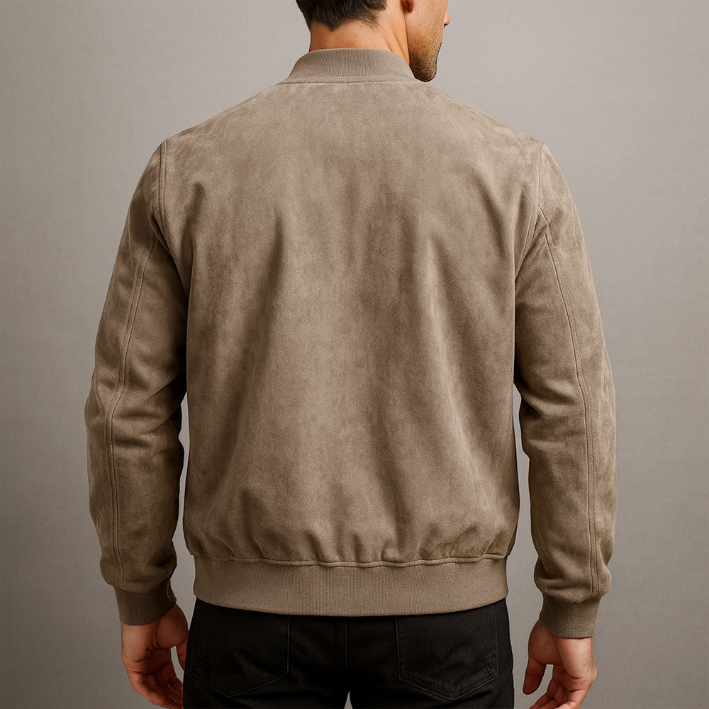 Men's Mid-Season Bomber Jacket with Faux Suede Finish and Structured Shoulders