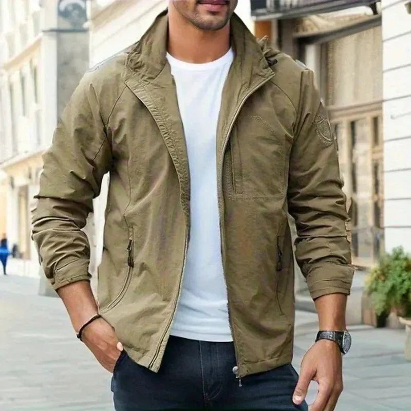 Men's Mid-Season Jacket with Hood and Zip Closure