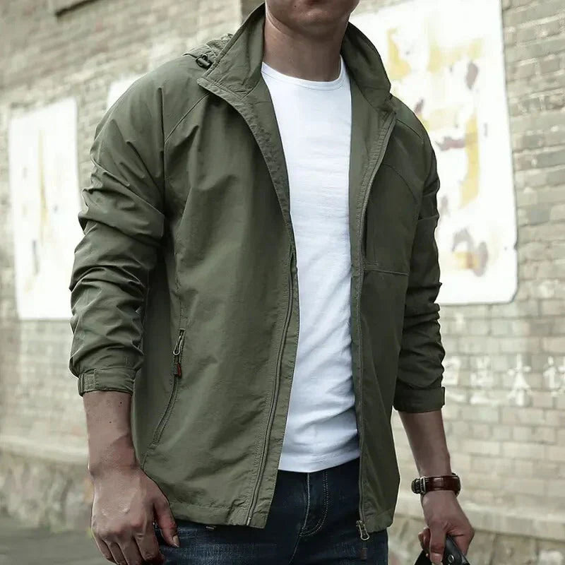 Men's Mid-Season Jacket with Hood and Zip Closure