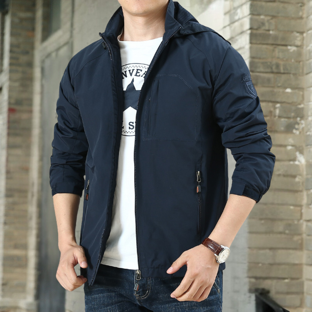Men's Mid-Season Jacket with Hood and Zip Closure