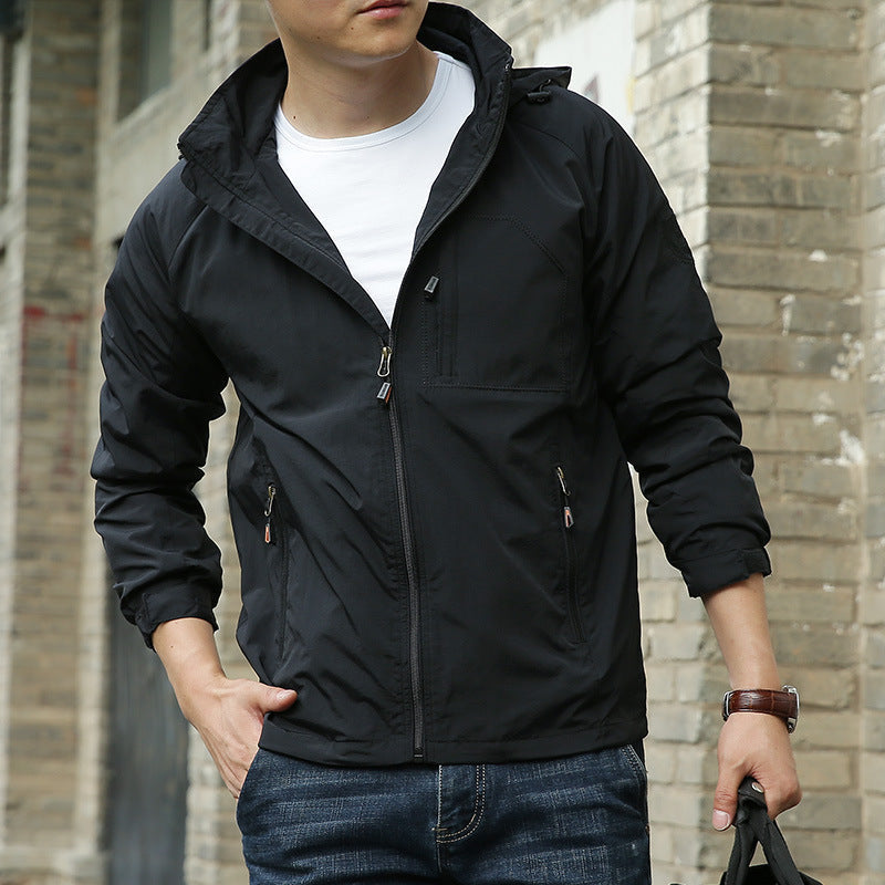 Men's Mid-Season Jacket with Hood and Zip Closure
