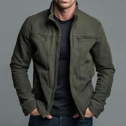 Men's Mid-Season Jacket with Stand Collar and Zip Closure