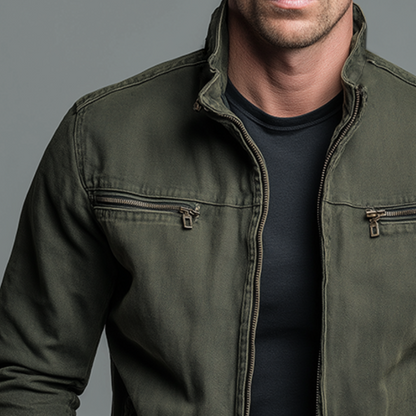 Men's Mid-Season Jacket with Stand Collar and Zip Closure