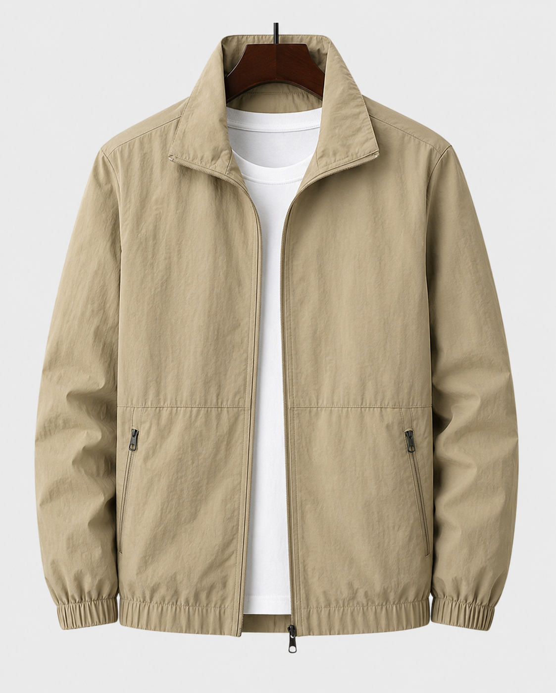 Men's Mid-Season Jacket with Stand Collar and Zip Pockets