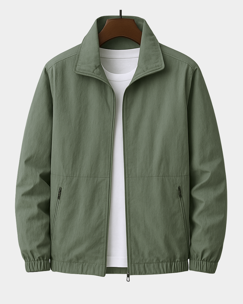 Men's Mid-Season Jacket with Stand Collar and Zip Pockets