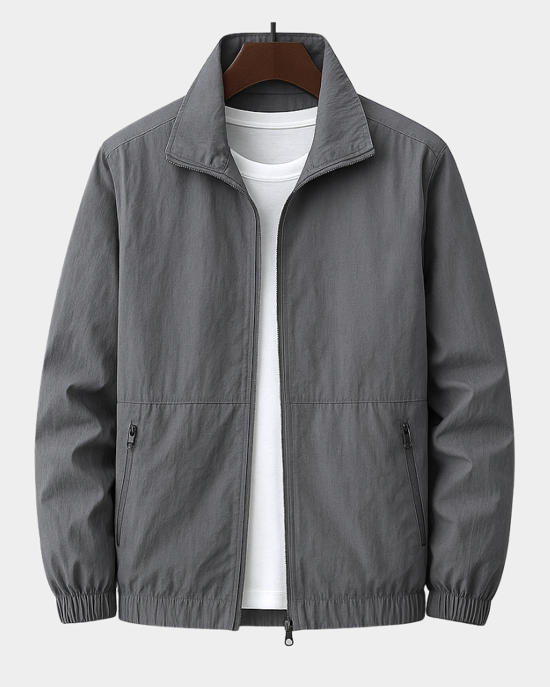 Men's Mid-Season Jacket with Stand Collar and Zip Pockets