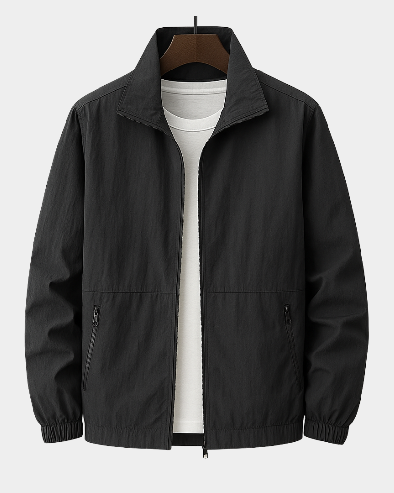 Men's Mid-Season Jacket with Stand Collar and Zip Pockets