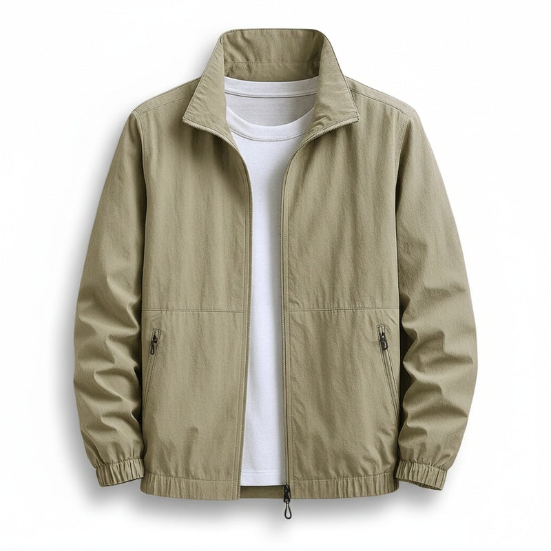 Men's Mid-Season Jacket with Stand Collar, Zip Closure and Zip Pockets