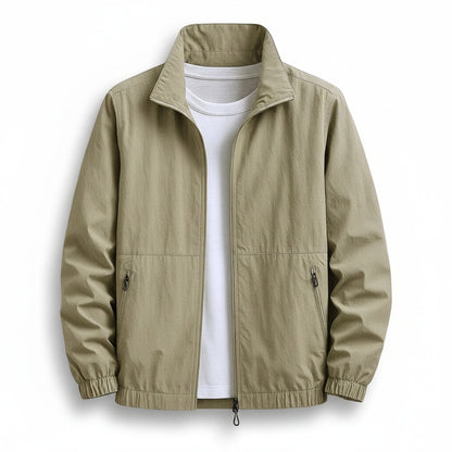 Men's Mid-Season Jacket with Stand Collar, Zip Closure and Zip Pockets