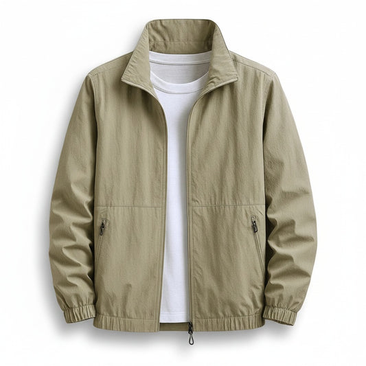 Men's Mid-Season Jacket with Stand Collar, Zip Closure and Zip Pockets