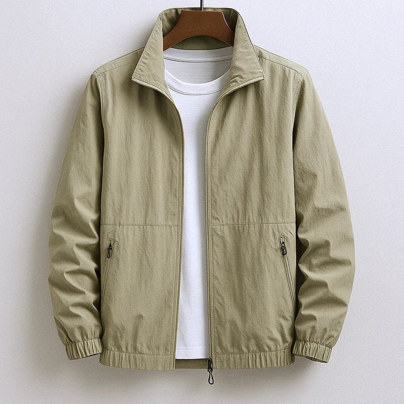 Men's Mid-Season Jacket with Stand Collar, Zip Closure and Zip Pockets