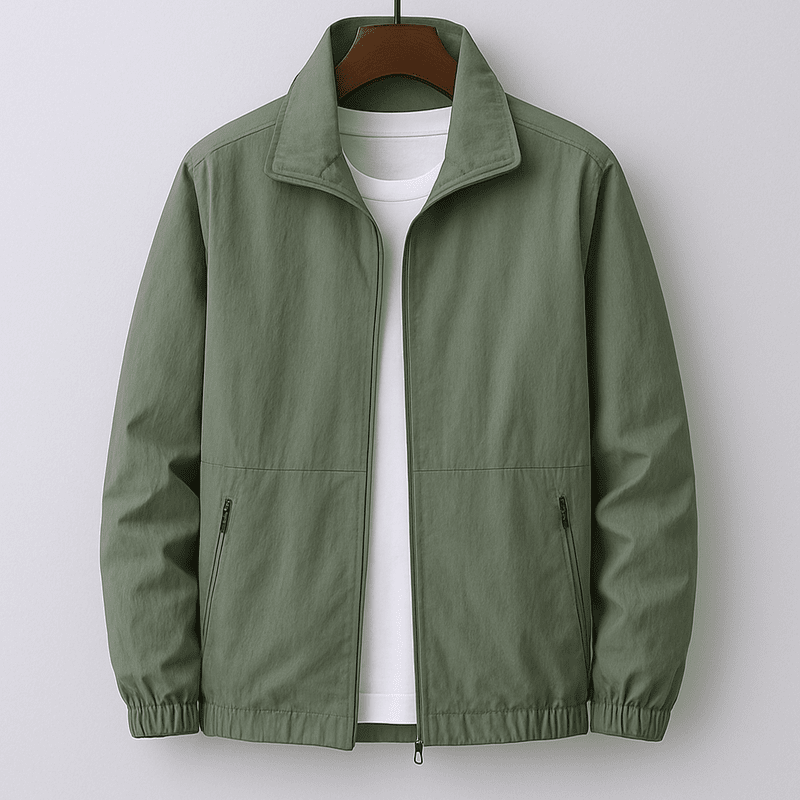Men's Mid-Season Jacket with Stand Collar, Zip Closure and Zip Pockets