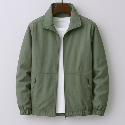 Men's Mid-Season Jacket with Stand Collar, Zip Closure and Zip Pockets