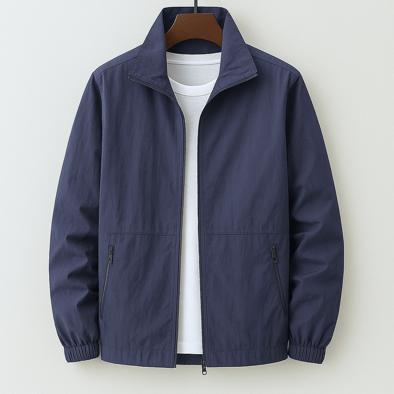 Men's Mid-Season Jacket with Stand Collar, Zip Closure and Zip Pockets