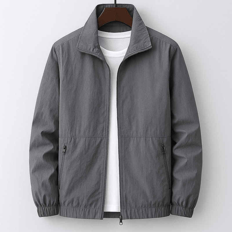 Men's Mid-Season Jacket with Stand Collar, Zip Closure and Zip Pockets