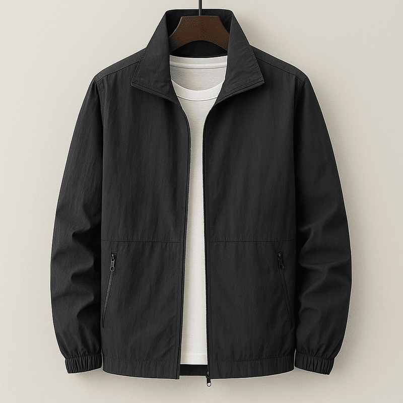 Men's Mid-Season Jacket with Stand Collar, Zip Closure and Zip Pockets
