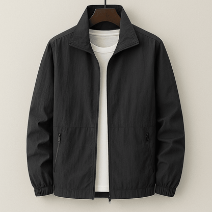 Men's Mid-Season Jacket with Stand Collar, Zip Closure and Zip Pockets
