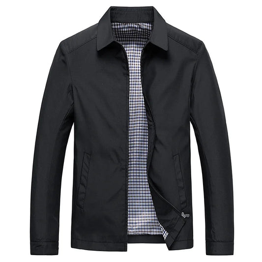 Men's Mid-Season Jacket with Zip Closure and Spread Collar