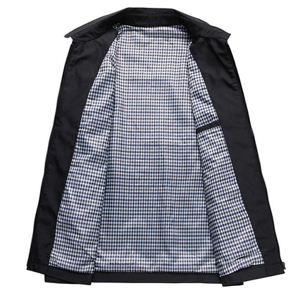 Men's Mid-Season Jacket with Zip Closure and Spread Collar