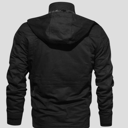 Men's Military Cargo Winter Jacket with Hood and Multi-Pocket Design
