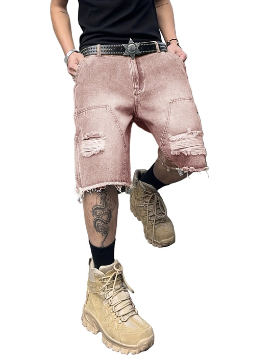 Men's Multi-Pocket Shorts with Frayed Hem