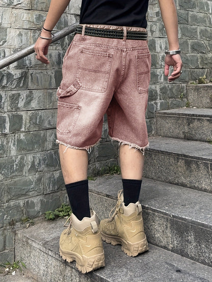 Men's Multi-Pocket Shorts with Frayed Hem
