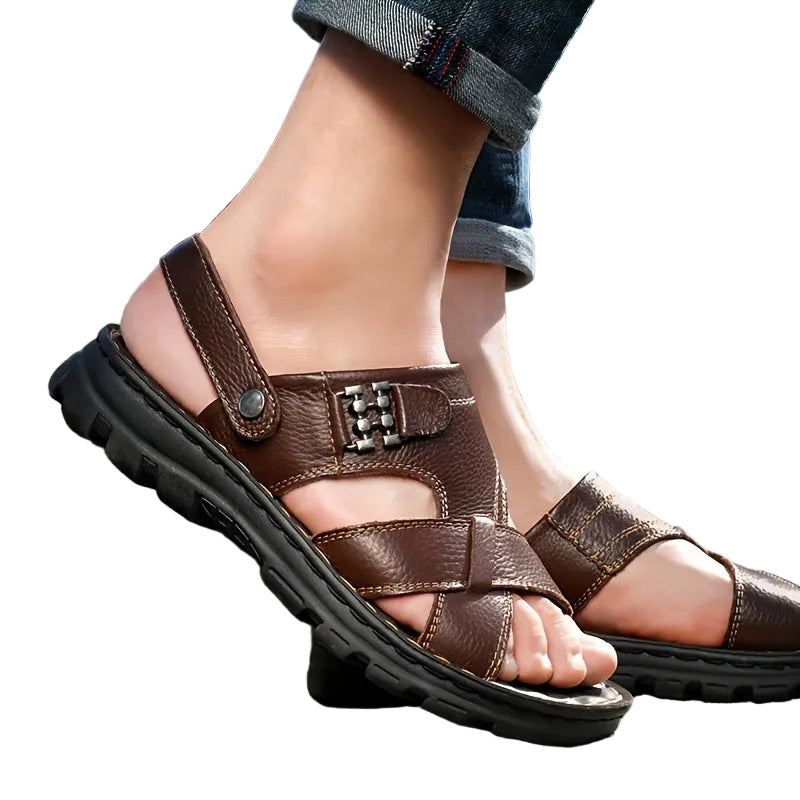 Men's Open Toe Sandals with Adjustable Buckle Strap and Synthetic Upper