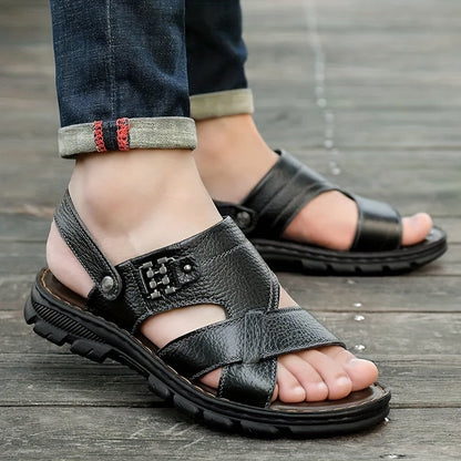 Men's Open Toe Sandals with Adjustable Buckle Strap and Synthetic Upper