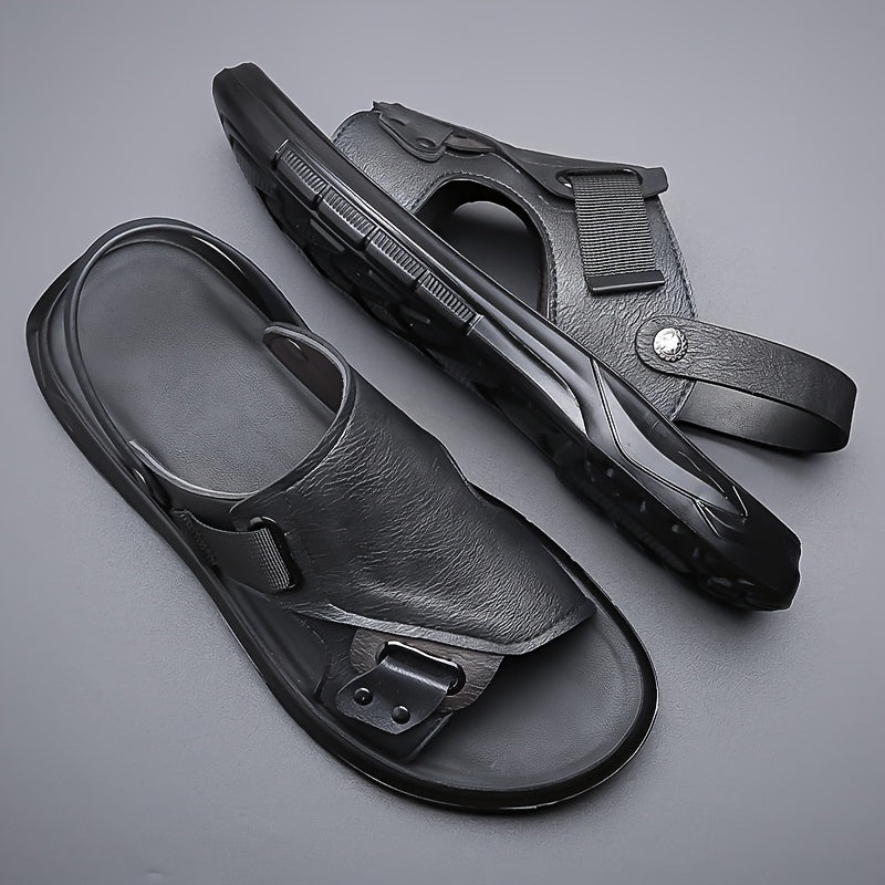 Men's Open Toe Sandals with Adjustable Elastic Strap and Chunky Sole