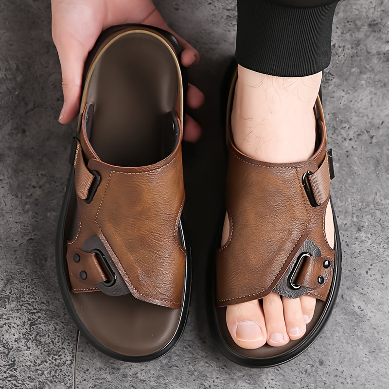 Men's Open Toe Sandals with Adjustable Elastic Strap and Chunky Sole