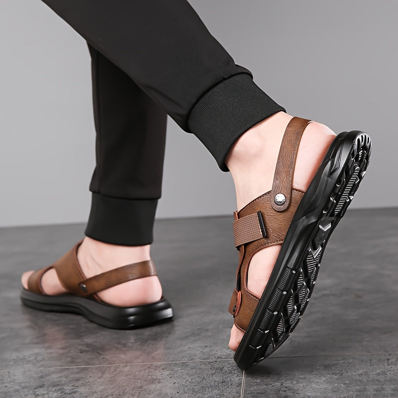 Men's Open Toe Sandals with Adjustable Elastic Strap and Chunky Sole