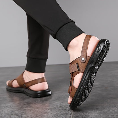 Men's Open Toe Sandals with Adjustable Elastic Strap and Chunky Sole