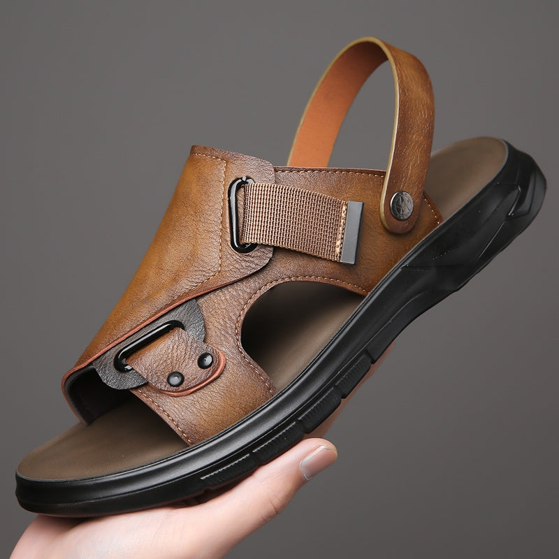 Men's Open Toe Sandals with Adjustable Elastic Strap and Chunky Sole