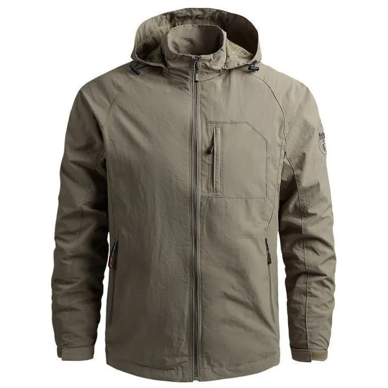 Men's Outdoor Jacket with Hood and Zip Closure