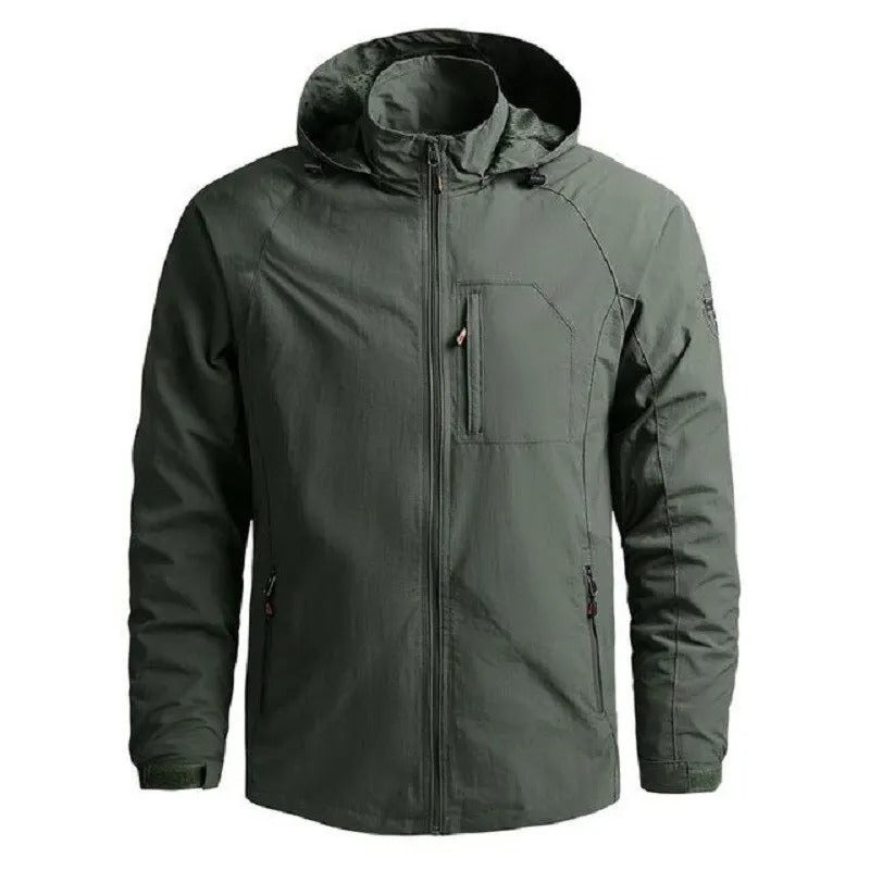 Men's Outdoor Jacket with Hood and Zip Closure