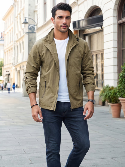 Men's Outdoor Jacket with Hood and Zip Closure