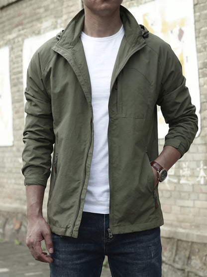 Men's Outdoor Jacket with Hood and Zip Closure