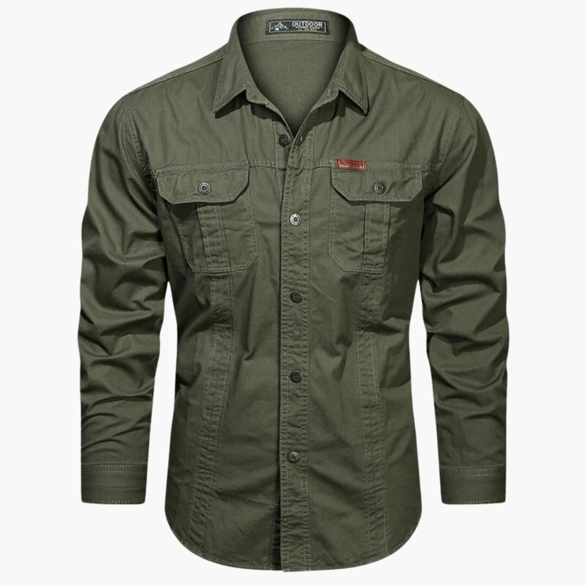 Men's Outdoor Long Sleeve Shirt with Button Closure and Chest Pockets