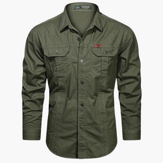Men's Outdoor Long Sleeve Shirt with Button Closure and Chest Pockets